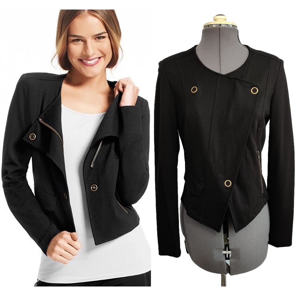 CABI Ponte Knit Moto Jacket Black Style 615 Small